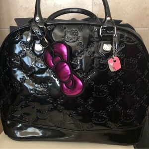 Hello Kitty Black Patent Tote with Pink Bow Accent